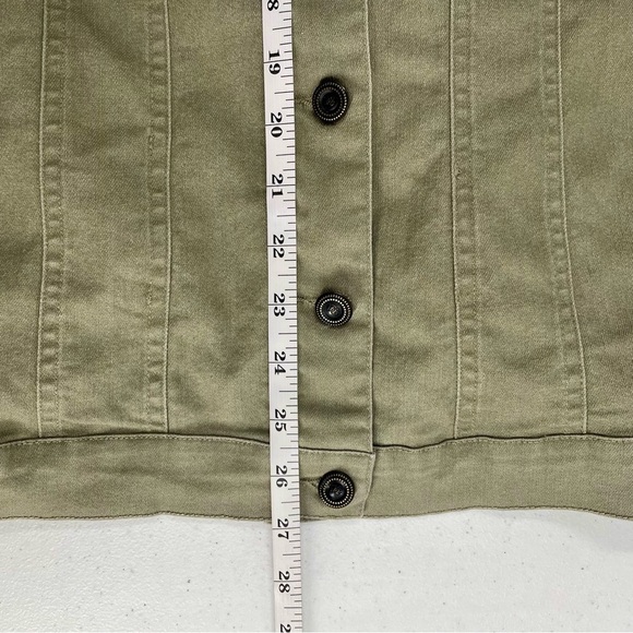 Diane Gilman DG2 Sage Green Denim Lightweight Eyelet Sleeve Hooded Jean Jacket - Picture 9 of 10